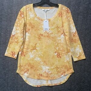 NEW Rose Olive Top Womens Small Yellow‎ Orange Hi Low Stretch Tee Shirt Casual